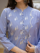 Women Blue Silk Blend Solid Embroidered Straight Kurta Trouser With Dupatta-PKSKD2688